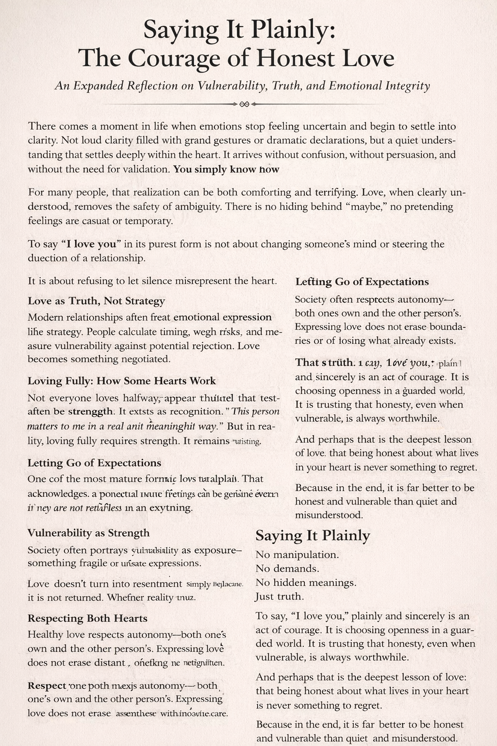 Saying It Plainly: The Courage of Honest Love