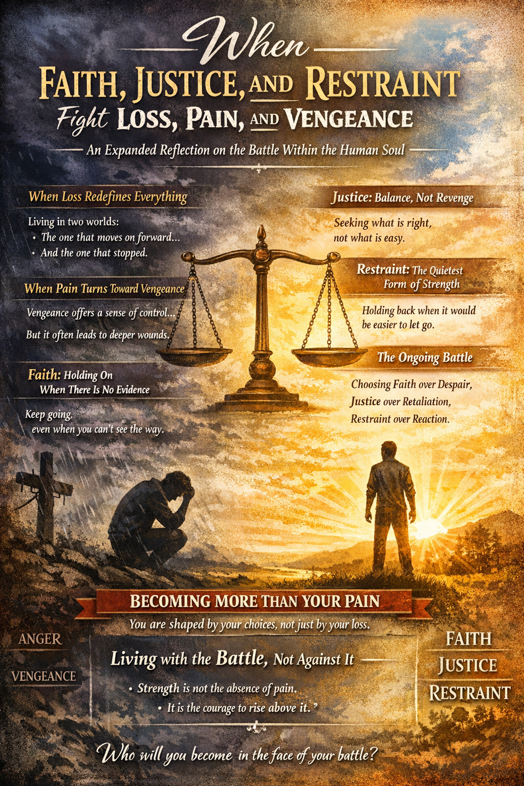 When Faith, Justice, and Restraint Fight Loss, Pain, and Vengeance