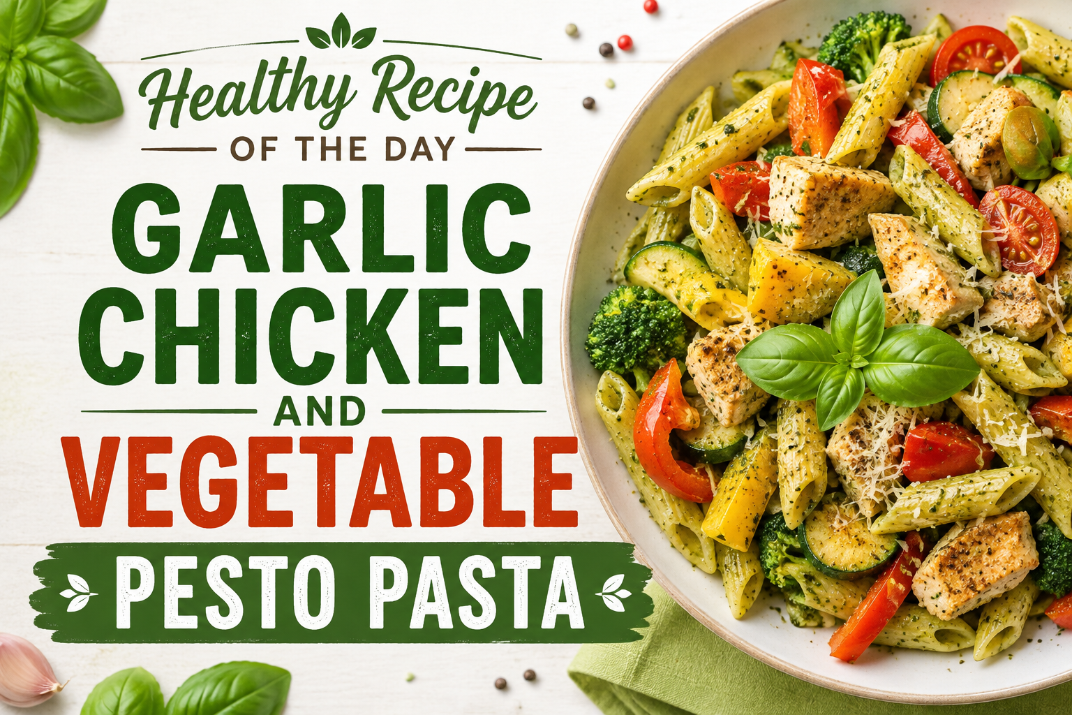 Healthy Recipe of the Day: Garlic Chicken and Vegetable Pesto Pasta 1 9d01cca8 2a0a 429b aa8d 54eb5b61abe4