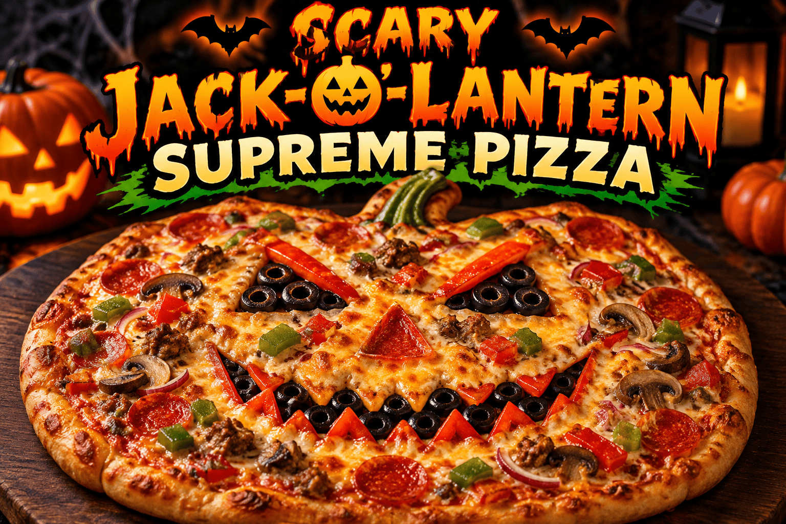 Scary Jack-o’-Lantern Supreme Pizza: The Ultimate Spooky Halloween Dinner