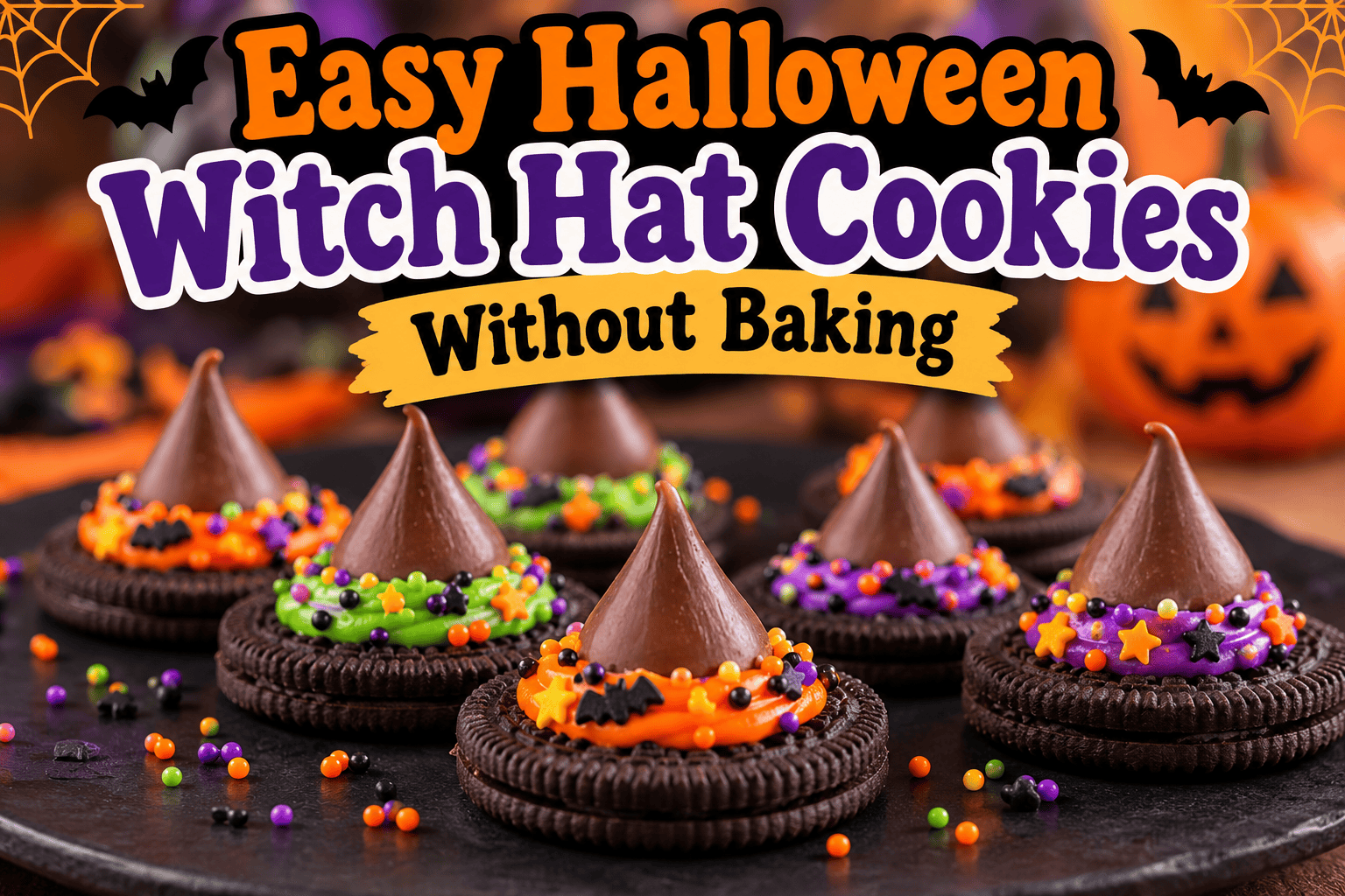 Easy Halloween Witch Hat Cookies Without Baking