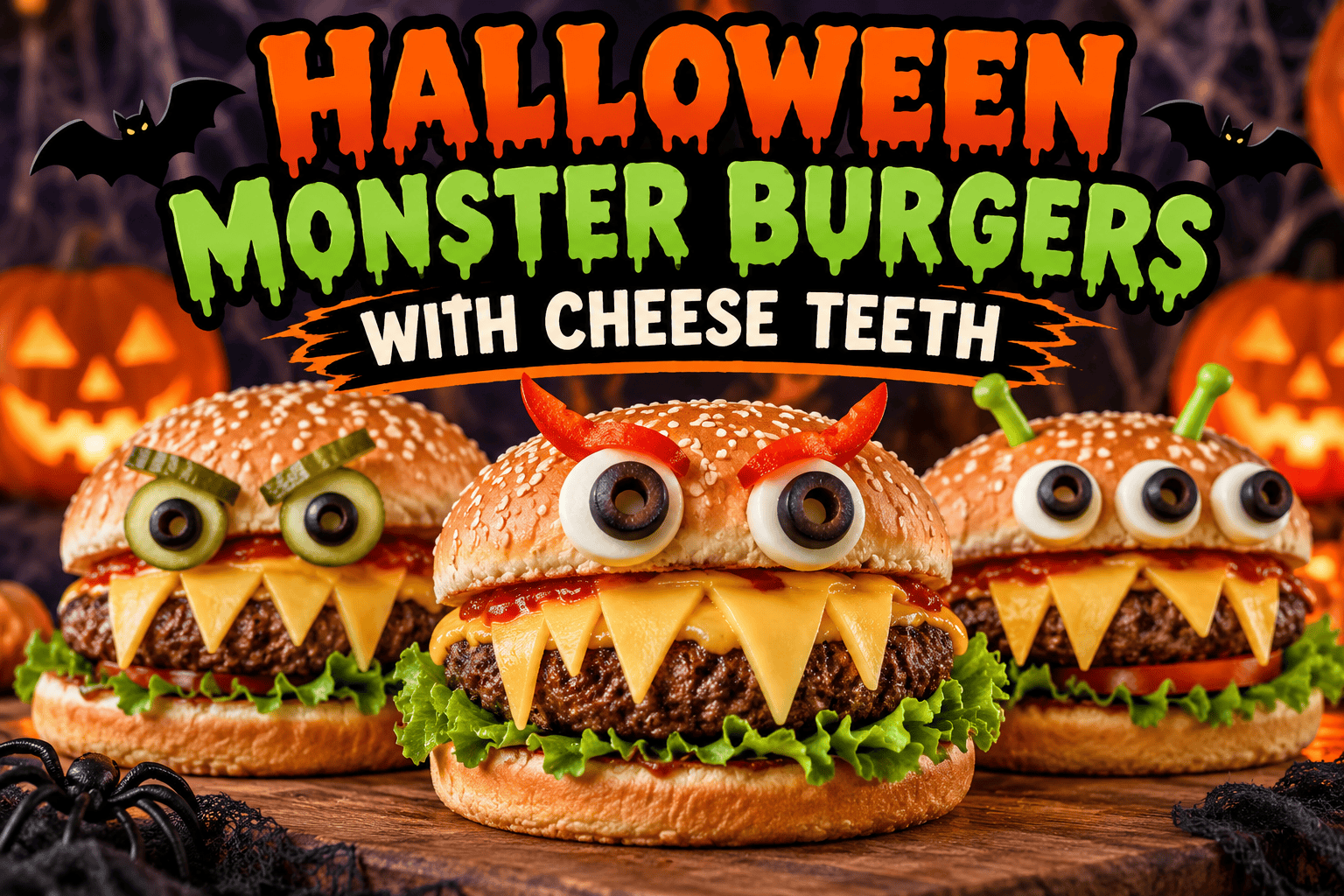 Halloween Monster Burgers with Cheese Teeth: A Spooky and Delicious Halloween Dinner Recipe