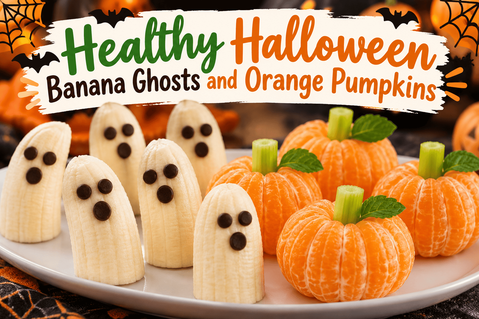 Healthy Halloween Banana Ghosts and Orange Pumpkins 2 Healthy Halloween Banana Ghosts and Orange Pumpkins