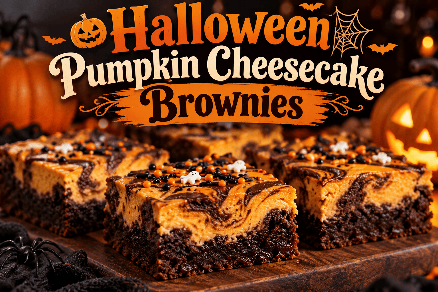 Halloween Pumpkin Cheesecake Brownies