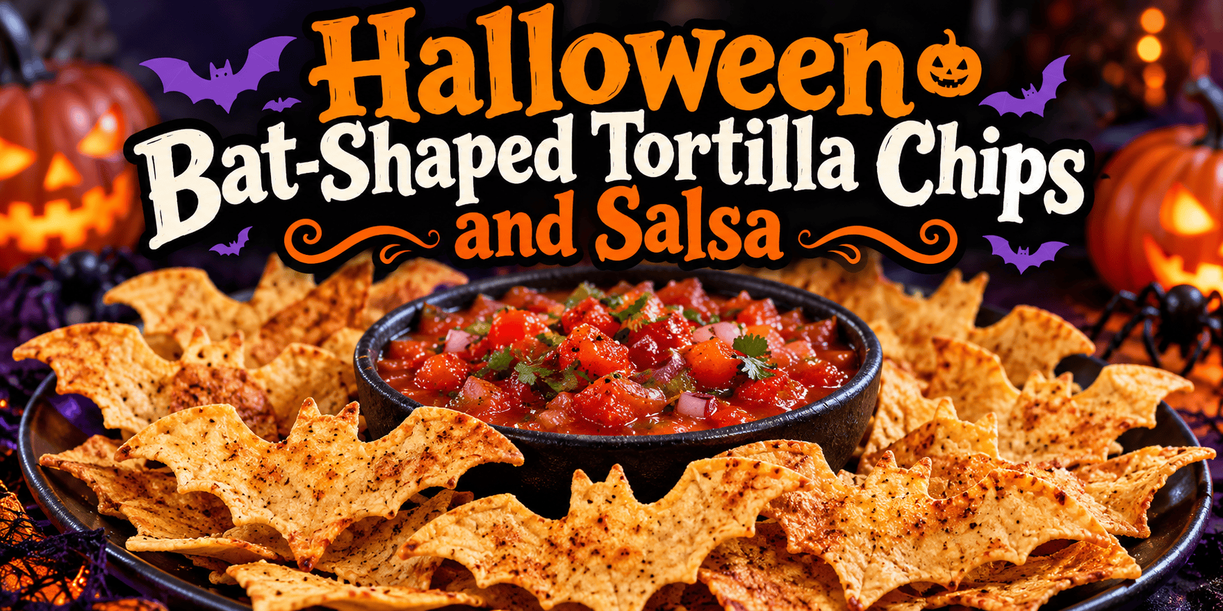 Halloween Bat-Shaped Tortilla Chips and Salsa