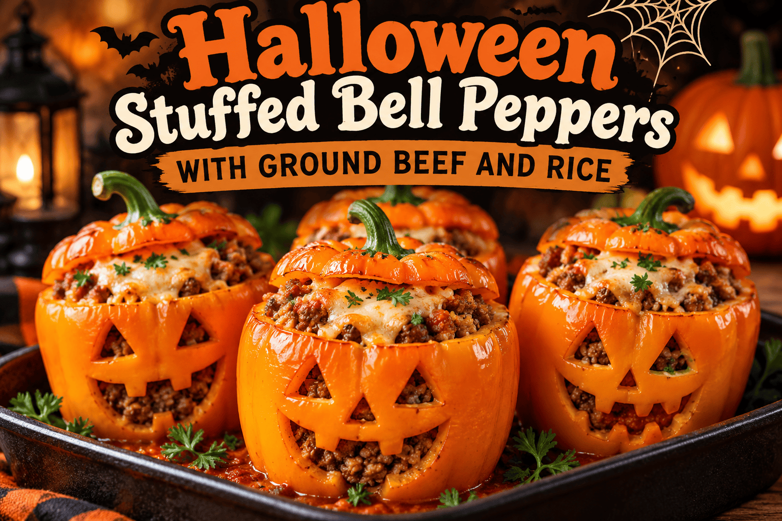 Halloween Stuffed Bell Peppers with Ground Beef and Rice: A Spooky and Delicious Dinner Recipe 2 Halloween Stuffed Bell Peppers with Ground Beef and Rice: A Spooky and Delicious Dinner Recipe