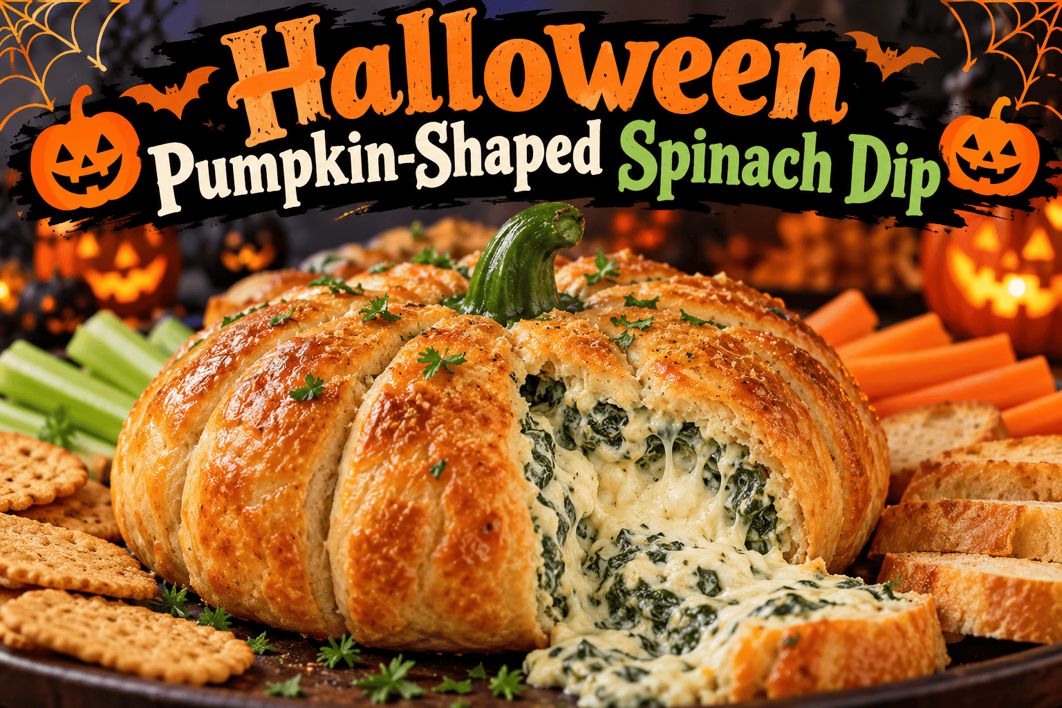 Halloween Pumpkin-Shaped Spinach Dip