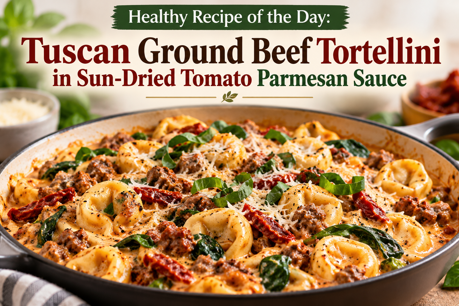 Tuscan Ground Beef Tortellini in Sun-Dried Tomato Parmesan Sauce