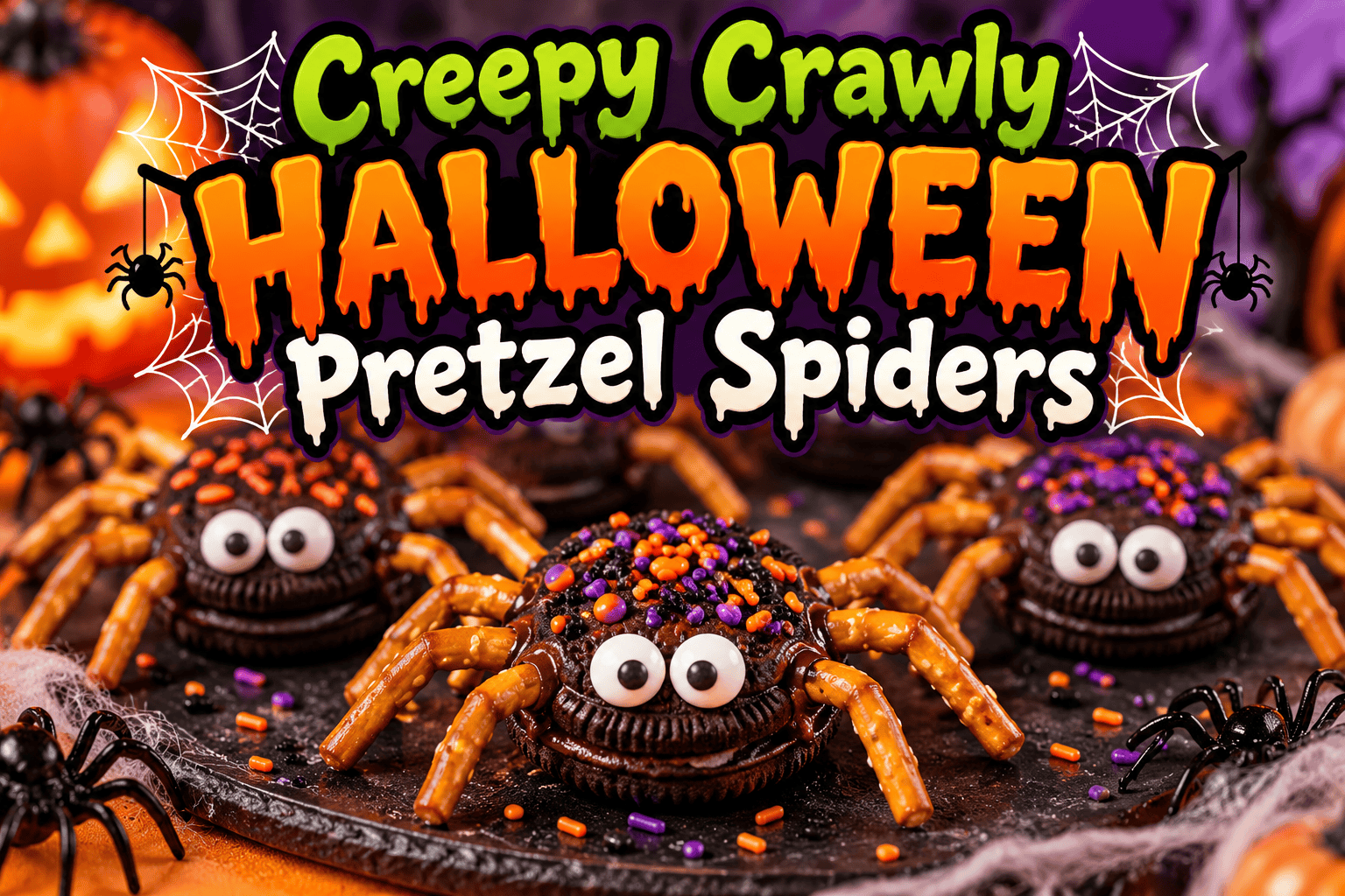Creepy Crawly Halloween Pretzel Spiders