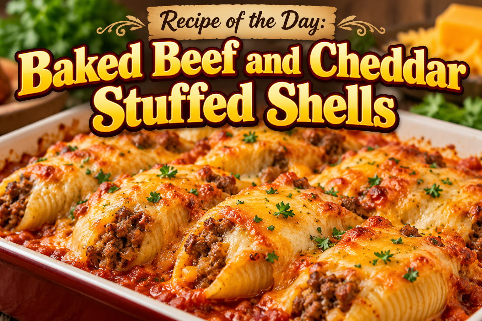 Baked Beef and Cheddar Stuffed Shells
