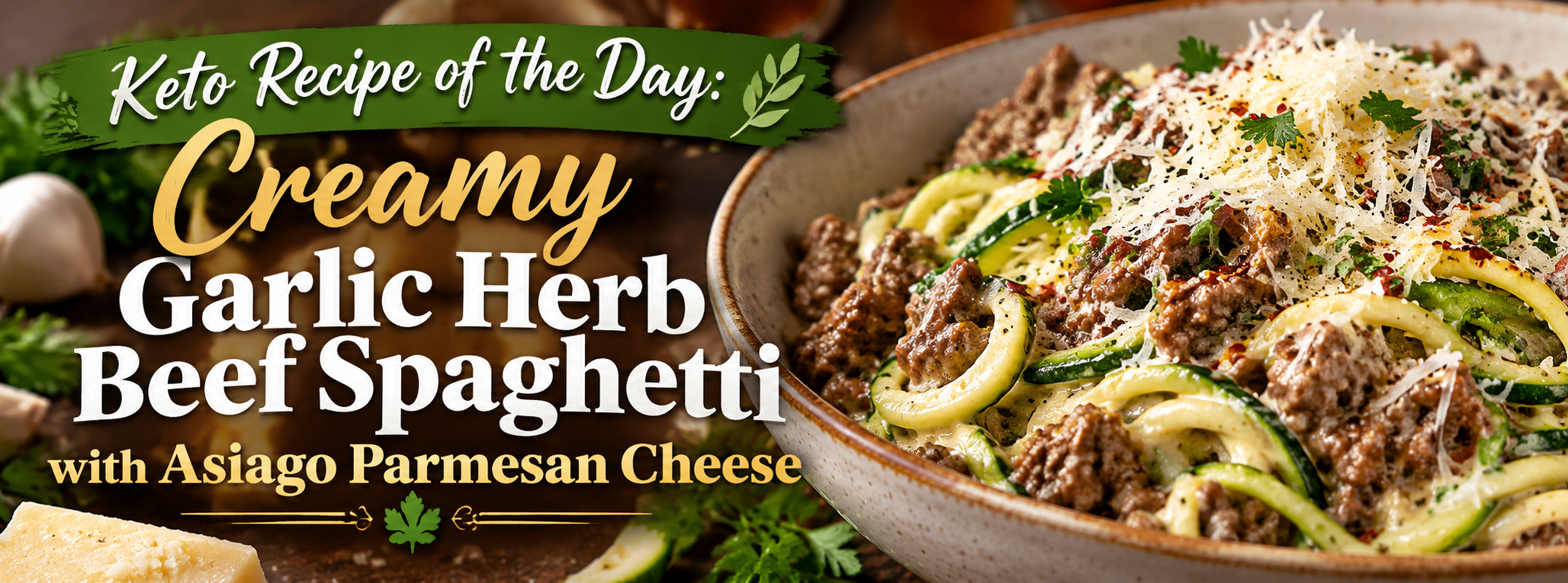 Garlic Herb Beef Spaghetti with Asiago Parmesan – Keto
