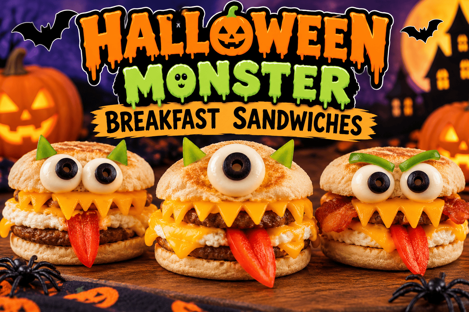 Halloween Monster Breakfast Sandwiches