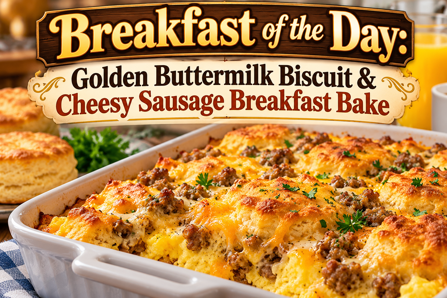 Golden Buttermilk Biscuit & Cheesy Sausage Breakfast Bake