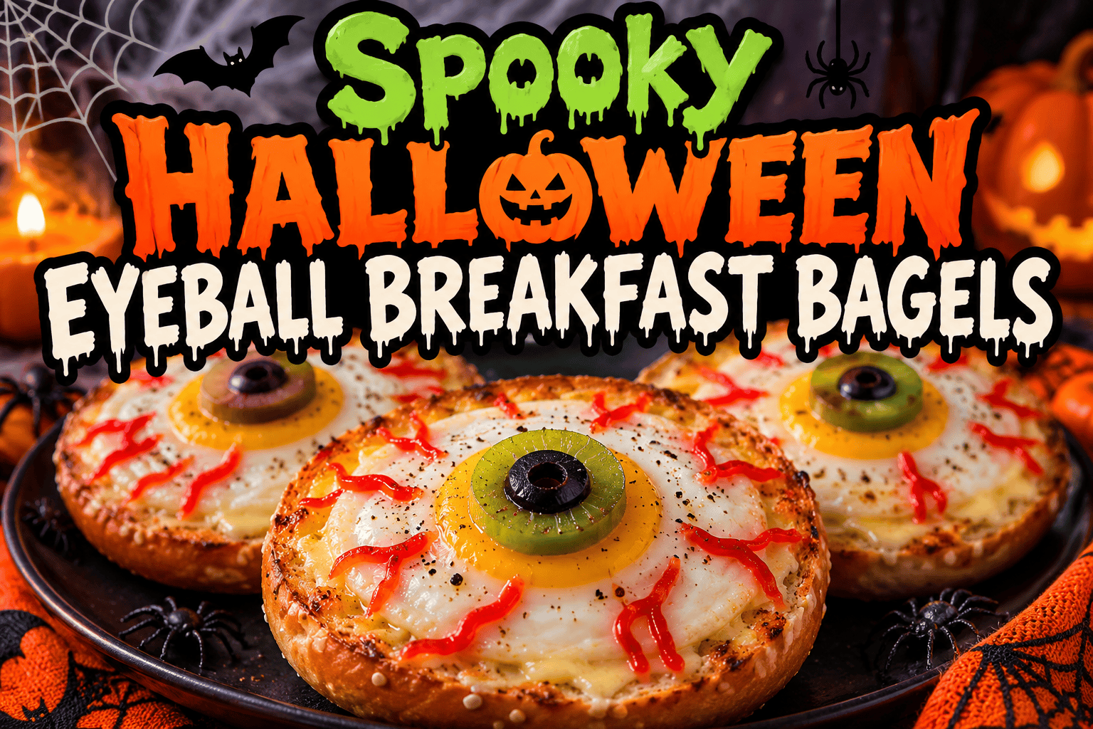 Spooky Halloween Eyeball Breakfast Bagels