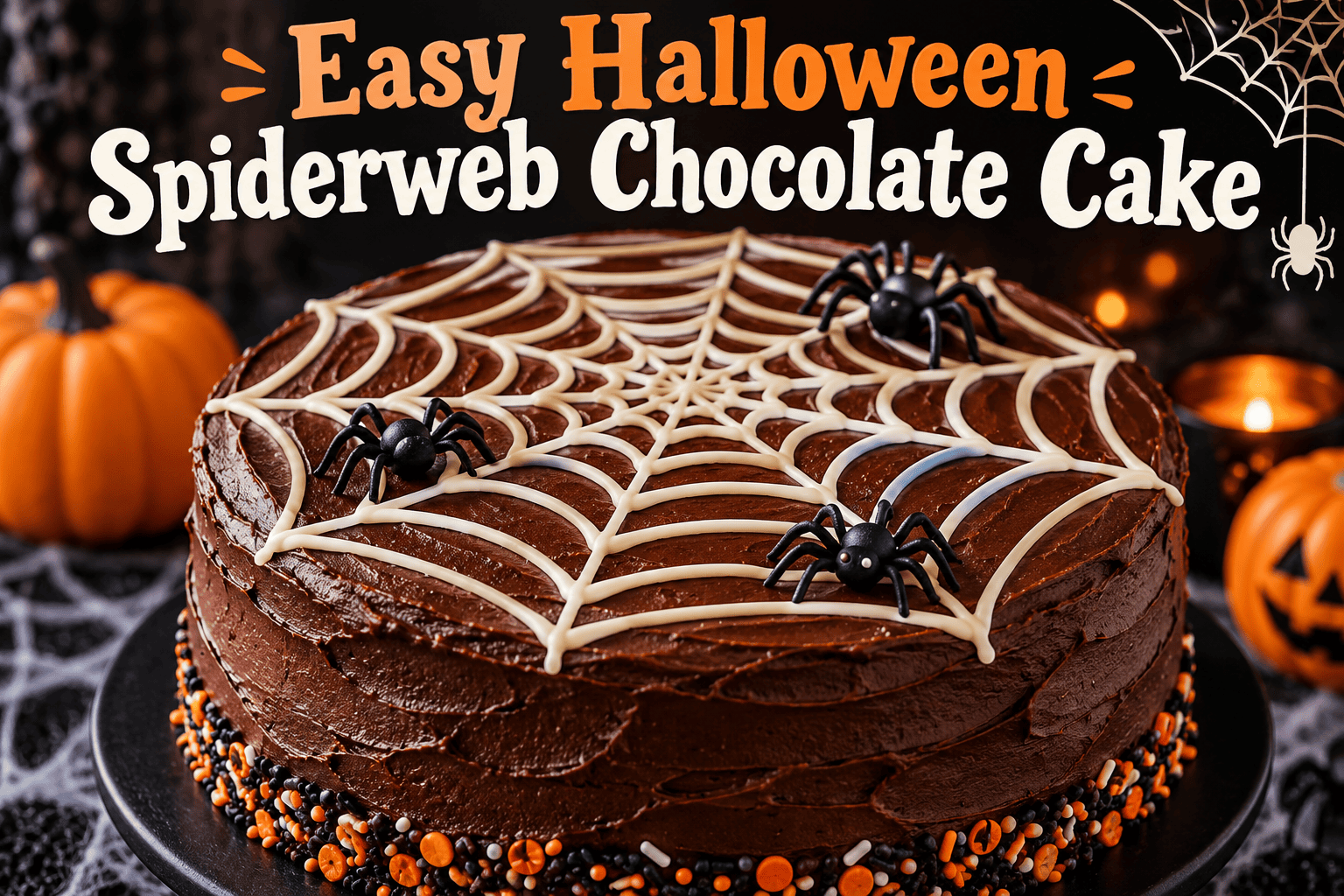Easy Halloween Spiderweb Chocolate Cake