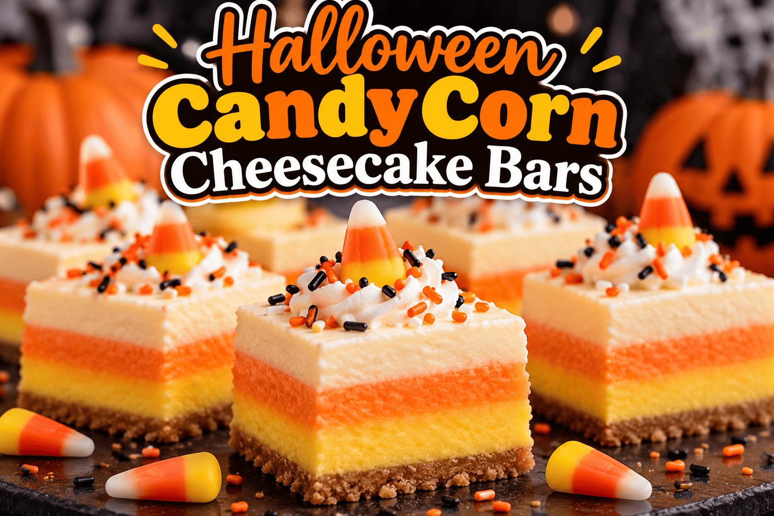 Halloween Candy Corn Cheesecake Bars