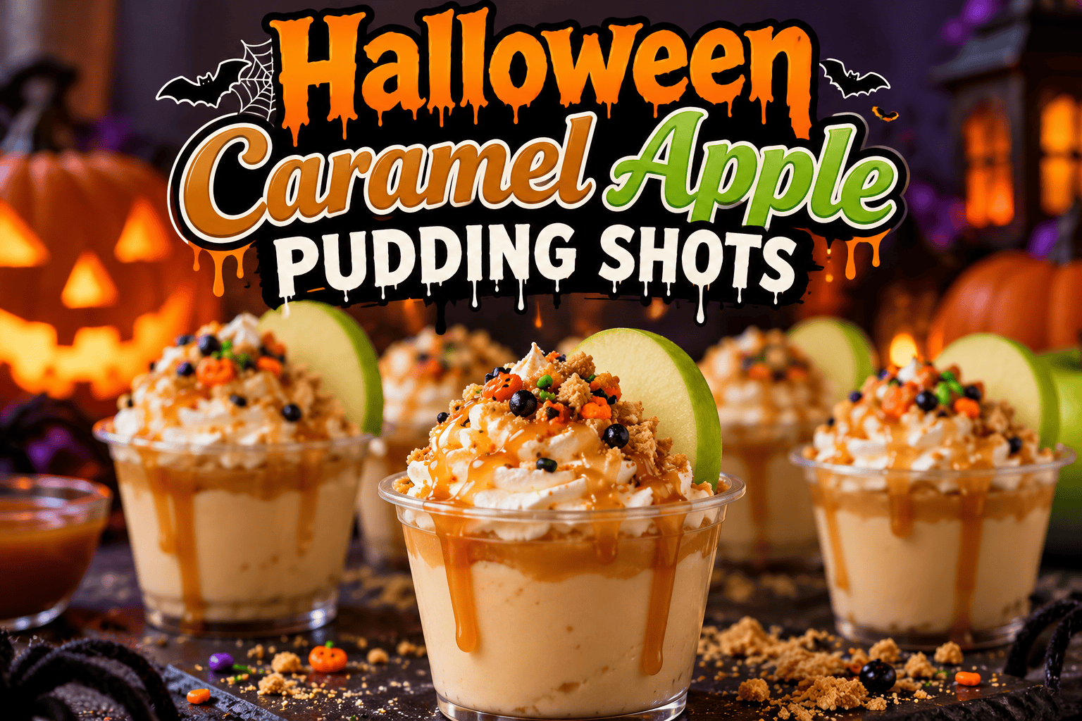 Halloween Caramel Apple Pudding Shots