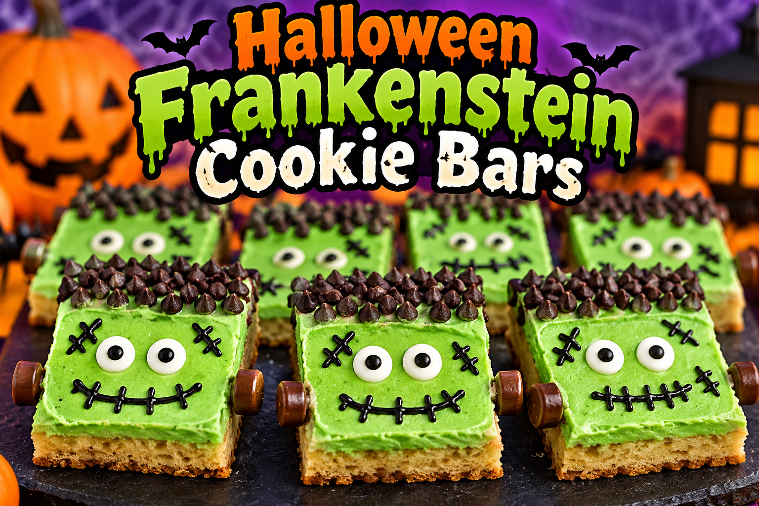 Halloween Frankenstein Cookie Bars