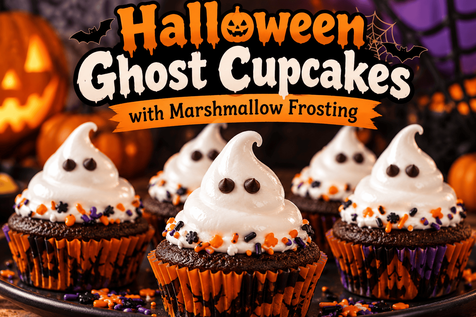 Halloween Ghost Cupcakes with Marshmallow Frosting