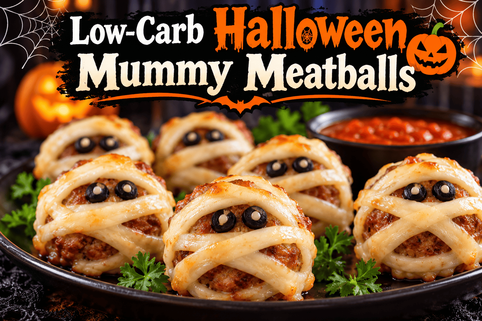 Low-Carb Halloween Mummy Meatballs 1 b1969af9 3ce5 45d9 a0cd f549c80f71a2