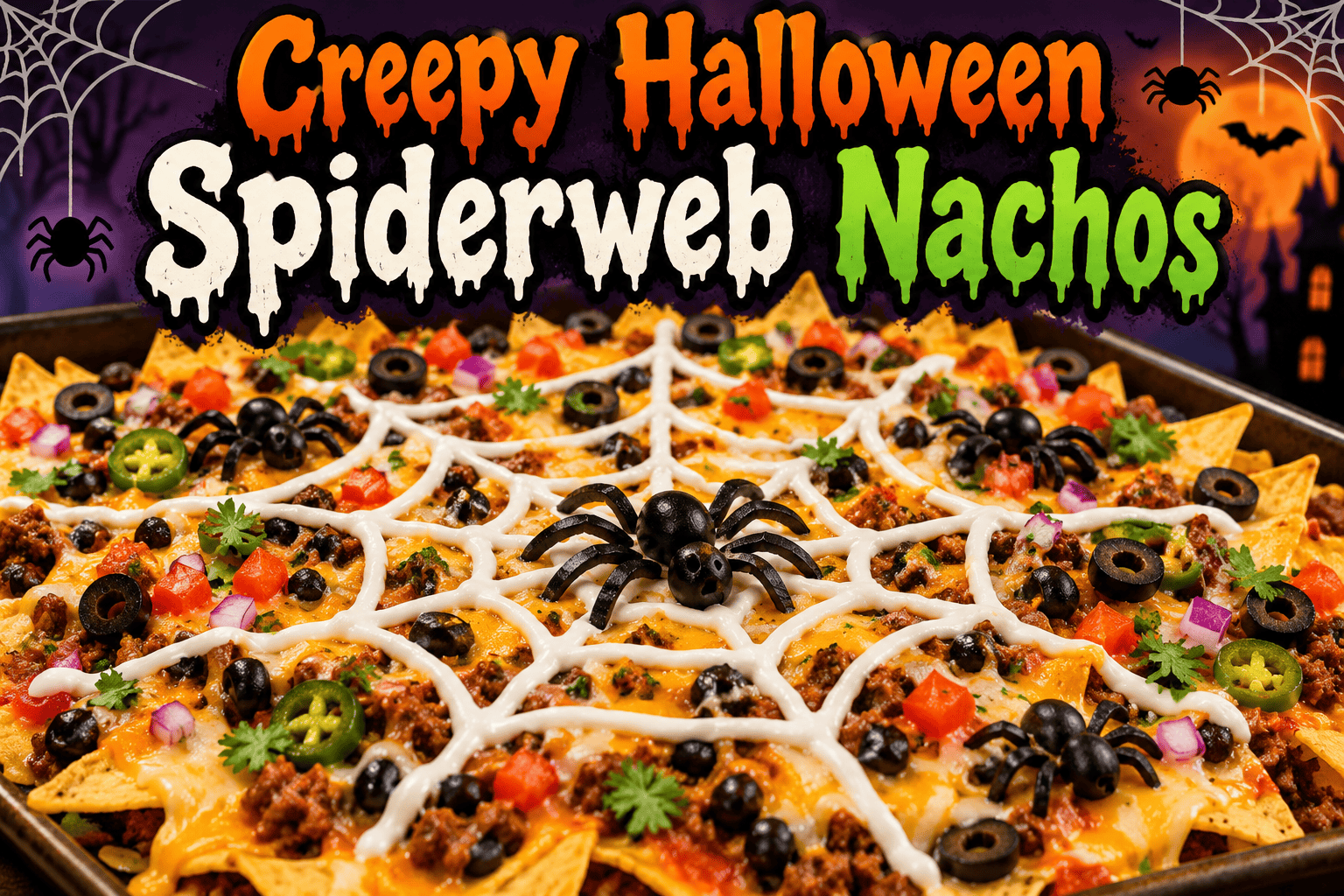 Creepy Halloween Spiderweb Nachos