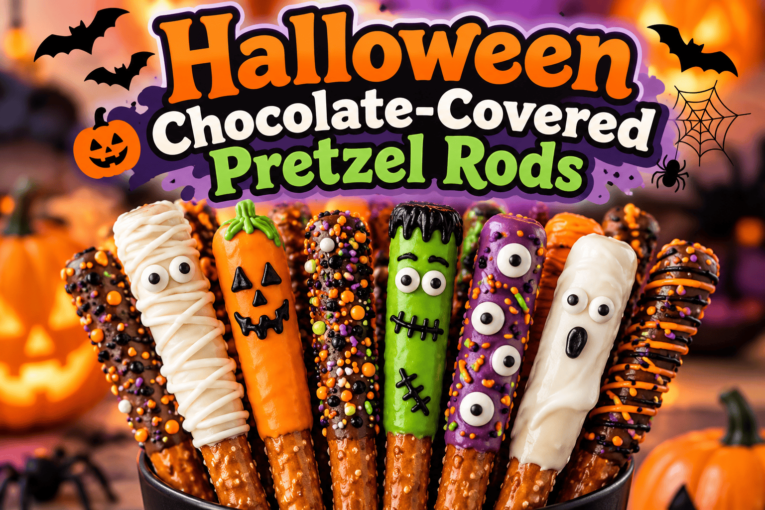Halloween Chocolate-Covered Pretzel Rods