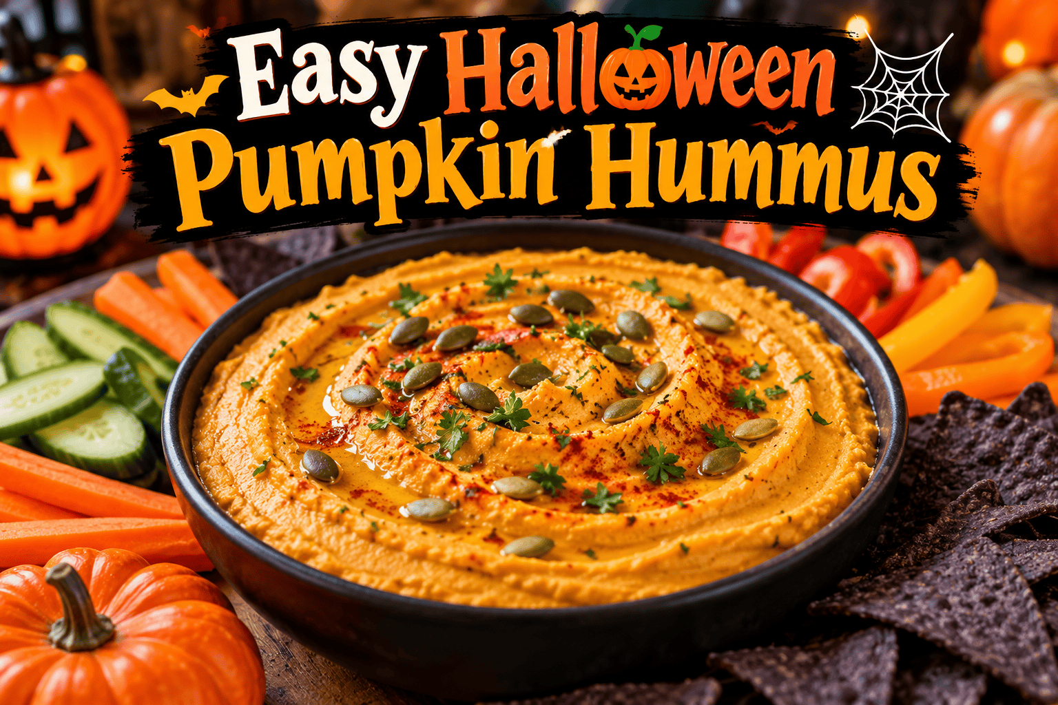 Easy Halloween Pumpkin Hummus