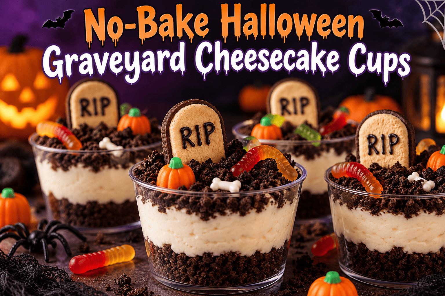 No-Bake Halloween Graveyard Cheesecake Cups