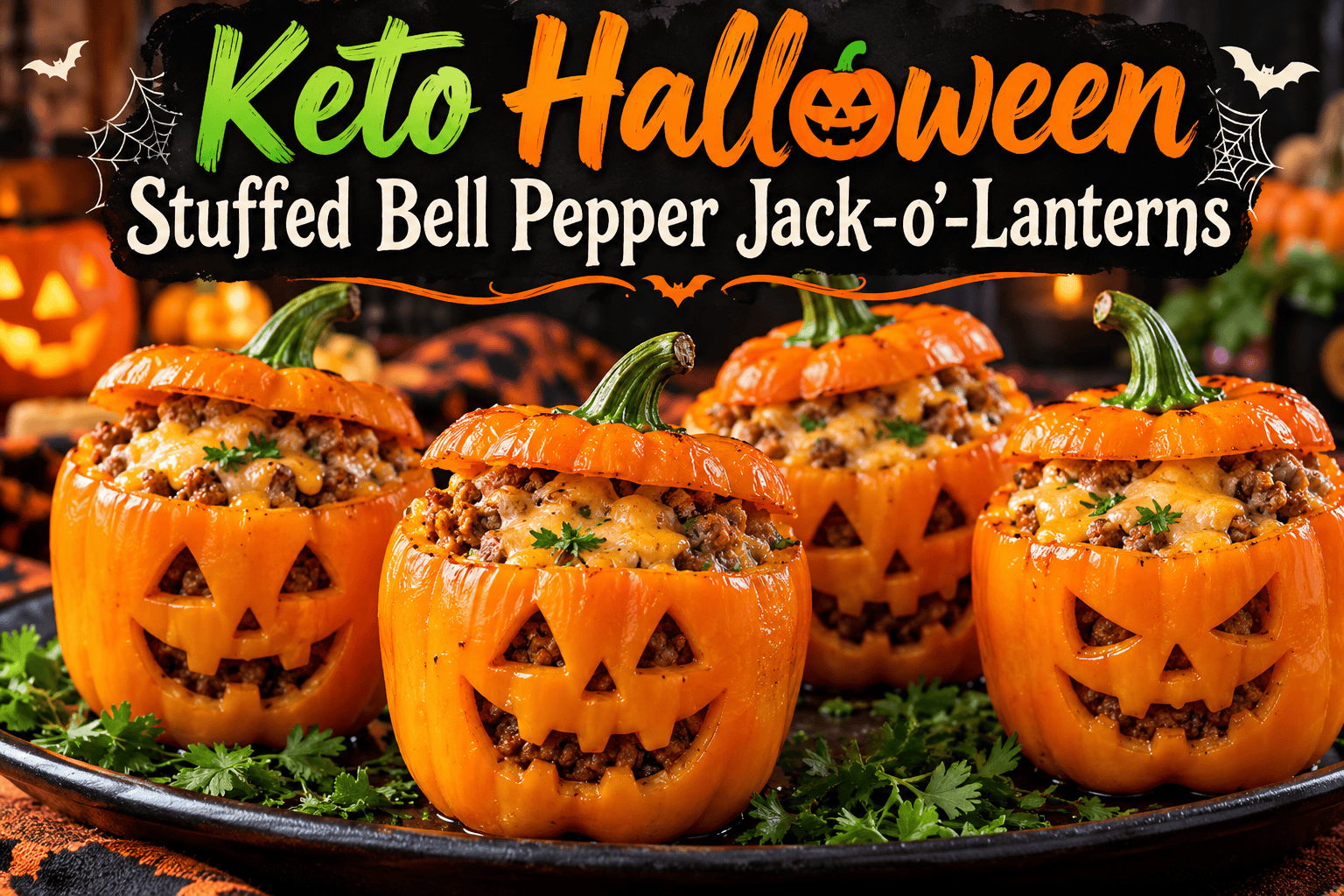 Keto Halloween Stuffed Bell Pepper Jack-o'-Lanterns 4 Keto Halloween Stuffed Bell Pepper Jack-o’-Lanterns