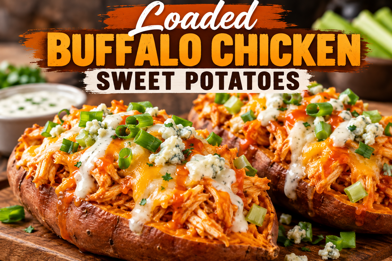 Loaded Buffalo Chicken Sweet Potatoes 4 Loaded Buffalo Chicken Sweet Potatoes