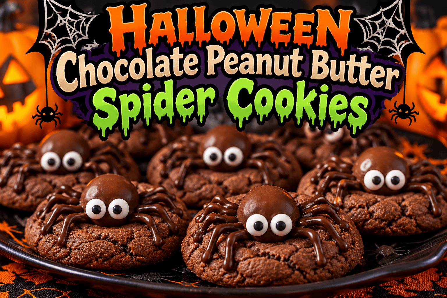Halloween Chocolate Peanut Butter Spider Cookies
