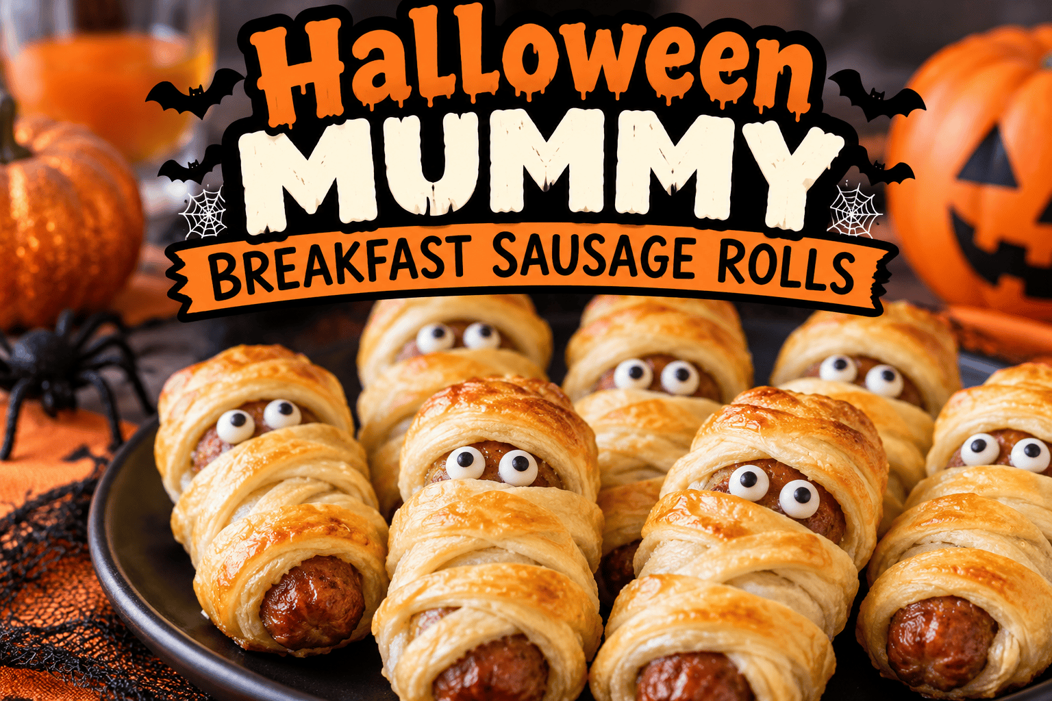 Halloween Mummy Breakfast Sausage Rolls