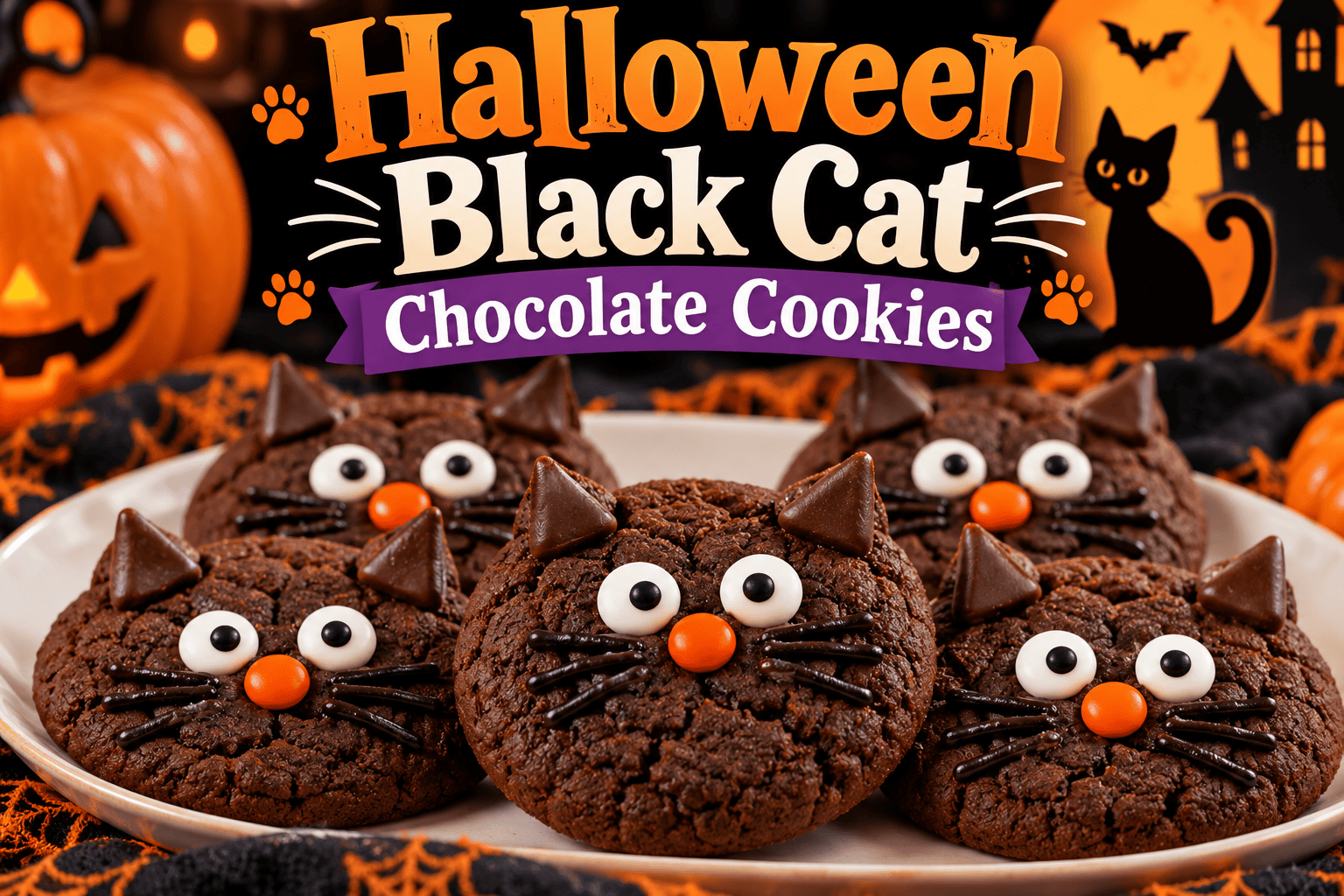 Halloween Black Cat Chocolate Cookies 3 Halloween Black Cat Chocolate Cookies